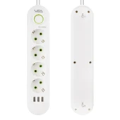 VEA VA-21560 Beyaz Akım Korumalı Grup Priz 4'Lü 3 USB Girişli 1.5 Metre Anahtarlı - 4