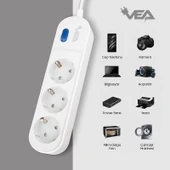 VEA VE-VEGA103 A Class Beyaz Akım Korumalı Grup Priz 3'Lü 1.5 Metre Anahtarlı (Made in Malaysia) - 3