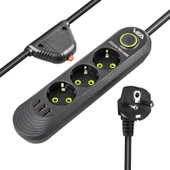 VEA VA-21557 Siyah Akım Korumalı Grup Priz 3'Lü 3 USB Girişli 1.5 Metre Anahtarlı - 2
