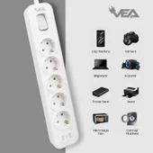 VEA VE-NOVA105 A Class Gri Akım Korumalı Grup Priz 5'Li 1.5 Metre Anahtarlı (Made in Malaysia) - 3
