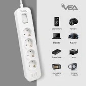 VEA VE-NOVA104 A Class Gri Akım Korumalı Grup Priz 4'Lü 1.5 Metre Anahtarlı (Made in Malaysia) - 4