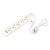 VEA VA-21562 Beyaz Akım Korumalı Grup Priz 5'Li 3 USB Girişli 1.5 Metre Anahtarlı - 1