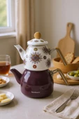 Bambum Unique - Bambu Kulplu Emaye Çaydanlık Takımı Mor thumbnail 1