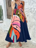 Kadın Ip Askılı V Yakalı Desenli Süprem Maxi Elbise thumbnail 3