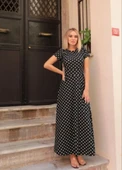 Kadın Kısa Kollu Bisiklet Yaka Puantiyeli Maksi örme Krep Elbise thumbnail 3