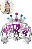 11x12 cm Kız Çocuk Prenses Parti Tacı Birthday Princess Yazılı Taç Doğum Günü Kostüm Tacı - 1