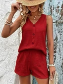 Kadın Askılı Kolsuz V Yakalı önden Düğmeli Bürümcük Bluz Ve Short Ikili Takım thumbnail 1