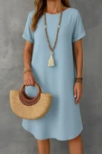 Kadın Kısa Kollu Kayık Yaka Bürümcük Elbise thumbnail 1