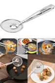 10x28 cm Süzgeçli Kızartma Maşası Çelik Kevgir Mangal Maşalı Haşlama Kevgiri Yağ Süzme Kaşığı thumbnail 5