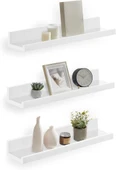 SONGMICS Duvar rafı, 3'lü set, asma raf, 38 cm genişliğinde, fotoğraf çerçevesi ve dekorasyon için raf, oturma odası, çalışma odası, banyo, mutfak için, parlak beyaz LWS38WT - 1