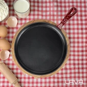 Lava Döküm Yuvarlak Pizza Krep Pankek Tavası Döküm Demir Yekpare Saplı Kayın Servis Ahşabı Çap(Ø)26cm. thumbnail 6