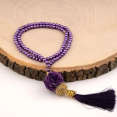 Mini Taşlı Güllü Tesbih Mor (99lu - 6mm) - 1