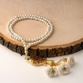 Laleli Güllü Tesbih Krem (99lu - 6mm) - 1