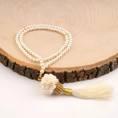 Mini Taşlı Güllü Tesbih Krem (99lu - 6mm) - 1