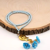 Laleli Güllü Tesbih Mavi (99lu - 6mm) - 1