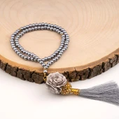 Mini Taşlı Güllü Tesbih Gri (99lu - 6mm) - 1