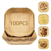 Pişirme Kağıdı 100Adet Air Fryer Hava Fritöz Yağ Geçirmez Yapışmaz 20cm Kare Tabak Pişirme Kağıdı thumbnail 5