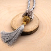 Mini Taşlı Güllü Tesbih Gri (99lu - 6mm) - 2