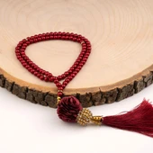 Mini Taşlı Güllü Tesbih Bordo (99lu - 6mm) - 1