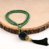 Mini Taşlı Güllü Tesbih Yeşil (99lu - 6mm) - 1