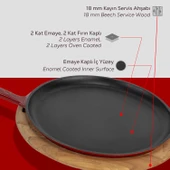 Lava Döküm Yuvarlak Pizza Krep Pankek Tavası Döküm Demir Yekpare Saplı Kayın Servis Ahşabı Çap(Ø)26cm. thumbnail 5