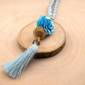 Mini Taşlı Güllü Tesbih Mavi (99lu - 6mm) - 2