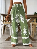 Kadın Yüksek Bel Büzgülü Etnik Desen Baskılı Süprem Pantolon thumbnail 1