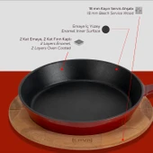 Lava Döküm Yuvarlak Pizza Krep Pankek Tavası Döküm Demir Yekpare Saplı Çap(Ø)26cm.-Bordo - 6