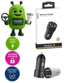MobiLX MC-02 2.4A Çift USB Portlu Metal Araç Şarj Cihazı | Type-C ve Lightning Kablo Uyumlu – Siyah - 1