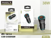 MobiLX MC-03 38W PD + QC3.0 Metal Araç Şarj Cihazı – USB & Type-C Hızlı Çakmaklık Adaptörü - 5
