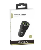 MobiLX MC-02 2.4A Çift USB Portlu Metal Araç Şarj Cihazı | Type-C ve Lightning Kablo Uyumlu – Siyah - 2