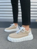 JY010 Cloud Bağcıklı Süet Erkek Günlük Sneaker Ayakkabı SBT - Krem/Beyaz thumbnail 2
