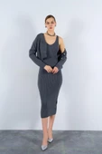 Fitilli Elbise Hırkalı Takım - Füme - 1