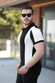 Erkek Kısa Kollu Polo Yakalı Blok Desenli Triko Bluz - 2