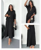 Kadın Keten Kumaş Gömlek Ve Etek Ikili Takim thumbnail 5