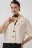 0706 Crop Keten Ceket - M. Krem - 4