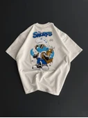 Ön Ve Arka Baskılı Oversize Bisiklet Yaka T-shirt- Beyaz - 2