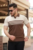 Erkek çizgi Desenli Yakalı Kısa Kollu T-shirt - 1