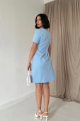 Mavi Kısa Kol Atlas Mini Elbise thumbnail 4