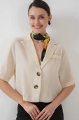 0706 Crop Keten Ceket - M. Krem - 1