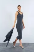 Fitilli Elbise Hırkalı Takım - Füme - 5