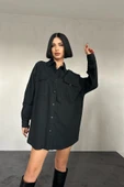 Siyah Çift Cep Kapaklı Çıtçıtlı Gömlek - 1
