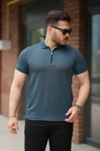 Erkek Fermuarlı Yaka Kısa Kollu Tişört thumbnail 1