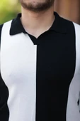 Erkek Kısa Kollu Polo Yakalı Blok Desenli Triko Bluz - 3