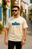 Ön Ve Arka Baskılı Oversize Bisiklet Yaka T-shirt- Beyaz - 1