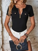 Kadın Kısa Kollu Fermuarlı Cep Detay Kaşkorse Bluz thumbnail 7