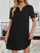 Kadın Kısa Kollu V Yakalı Kısa Janjan Krep Elbise thumbnail 1