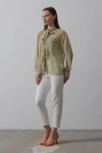 Yakası Fularlı Şifon Gömlek - Fıstık Yeşili thumbnail 8