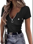 Kadın Kısa Kollu Fermuarlı Cep Detay Kaşkorse Bluz thumbnail 2