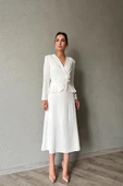 Ekru Pile Detaylı Kruvaze Elbise thumbnail 1